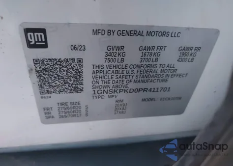 2023 Chevrolet Tahoe 4Wd Z71 из США, поврежденный, VIN 1GNSKPKD0PR411701